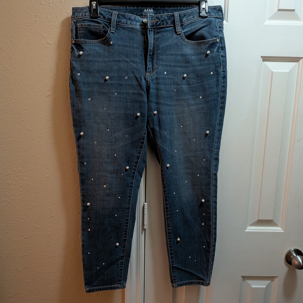 a.n.a Dark Blue Embellished Cropped Jeans